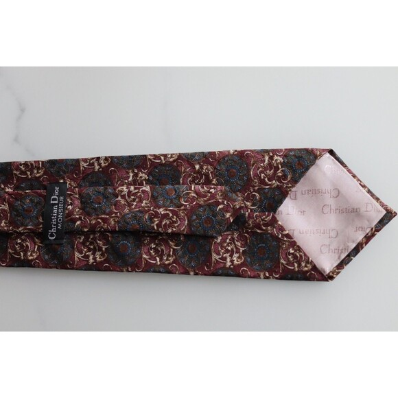Dior Other - Christian Dior Monsieur Men’s Silk Neck Tie Burgundy Gold Crest Ovals